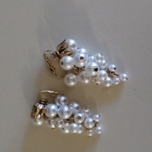 Faux Pearl and Gold Clip on Earrings